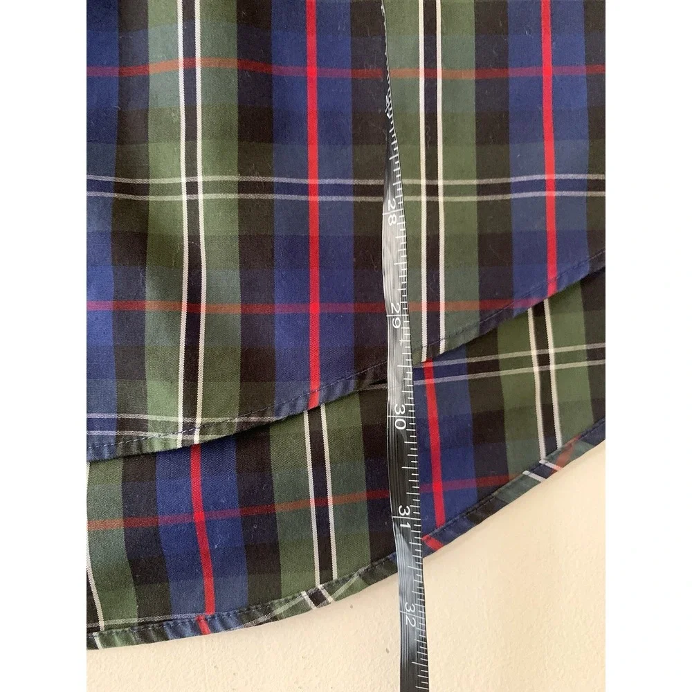 Lands End Mens Plaid Button Down Shirt 16 1/2 32 Blue Green Red Long Sleeve